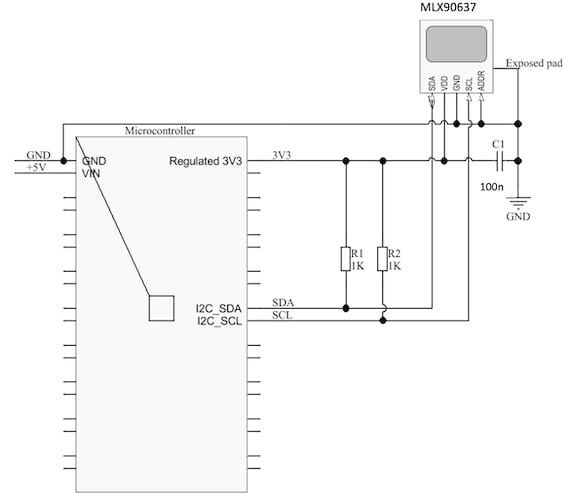 Recommended application diagram of the MLX90637